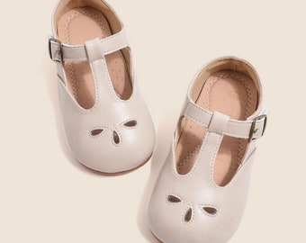 Girl brown Mary Janes T strap shoes, Toddler off white Mary Janes T strap shoes, Toddler girl wedding shoes