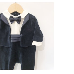Boda Bautizo Regalo Baby Shower Perfecto para cualquier ocasión Bautizo Negro Recién Nacido Caqui Baby Boy Suit Romper con pajarita Bodas Ropa Trajes Trajes para niños 