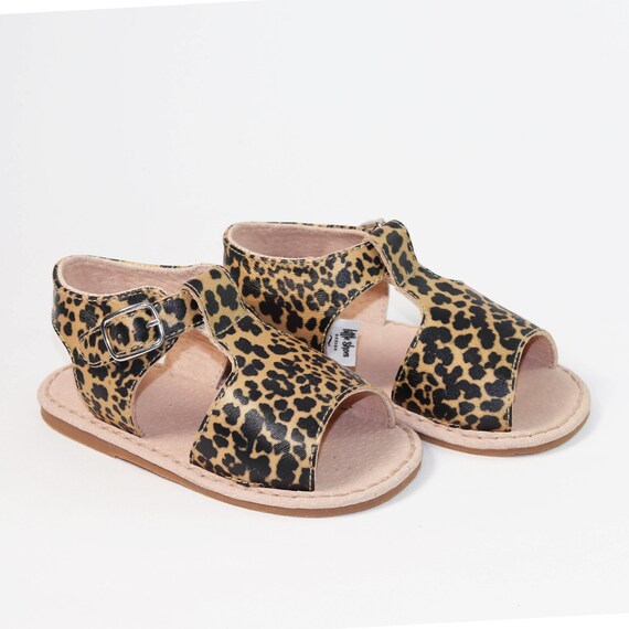 leopard t strap sandals