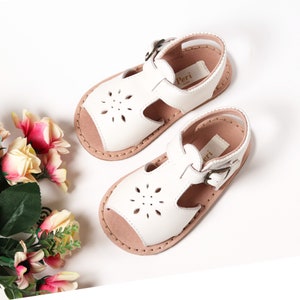 Baby Toddler Girls Leather White T strap Sandals , summer Girls sandals, baby girls sandals, girls wedding shoes