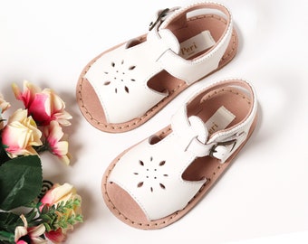 Baby Toddler Girls Leather White T strap Sandals , summer Girls sandals, baby girls sandals, girls wedding shoes