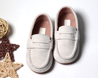 Baby Toddler off white Suede, ivory suede  leather boys Loafers, Moccasins shoes, Boy Baptism shoes, boys wedding shoes, boys formal shoes