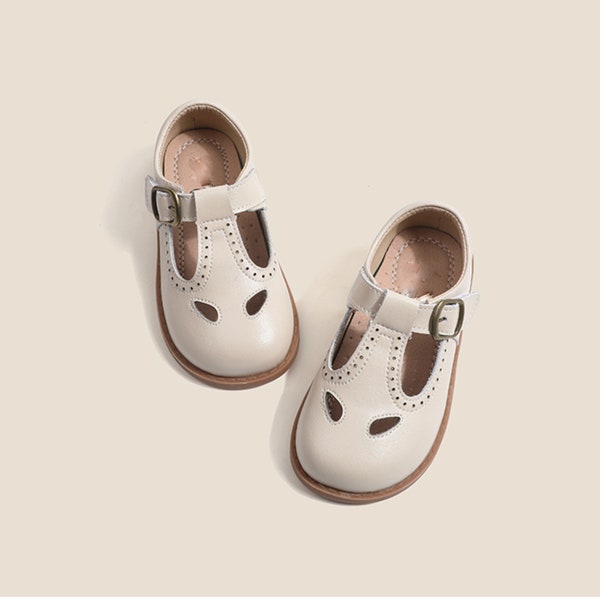 Bébé marron Mary Janes T sangle chaussures, Toddler off blanc Mary Janes T sangle chaussures, chaussures de mariage fille enfant en bas âge