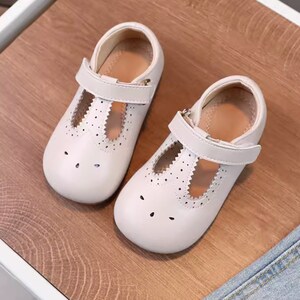 Girl brown Mary Janes T strap shoes, Toddler off white Mary Janes T strap shoes, Toddler girl wedding shoes