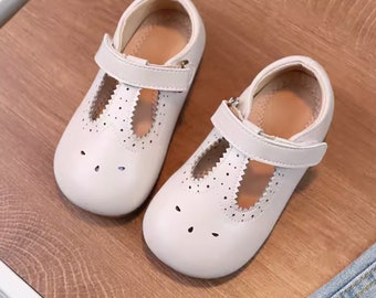 Girl brown Mary Janes T strap shoes, Toddler off white Mary Janes T strap shoes, Toddler girl wedding shoes