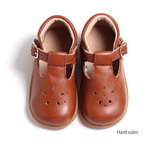 HONGTEYA T-Strap Baby Moccasins with Rubber Sole Leather Mary Jane Flats Shoes for Boys and Girls Infants,Toddlers 