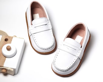 Baby Toddler Boy White Loafers, Boy wedding Shoes, Baby boys dress shoes, Toddler boys dress shoes, Christening Shoes, Baptism Baby Shoes