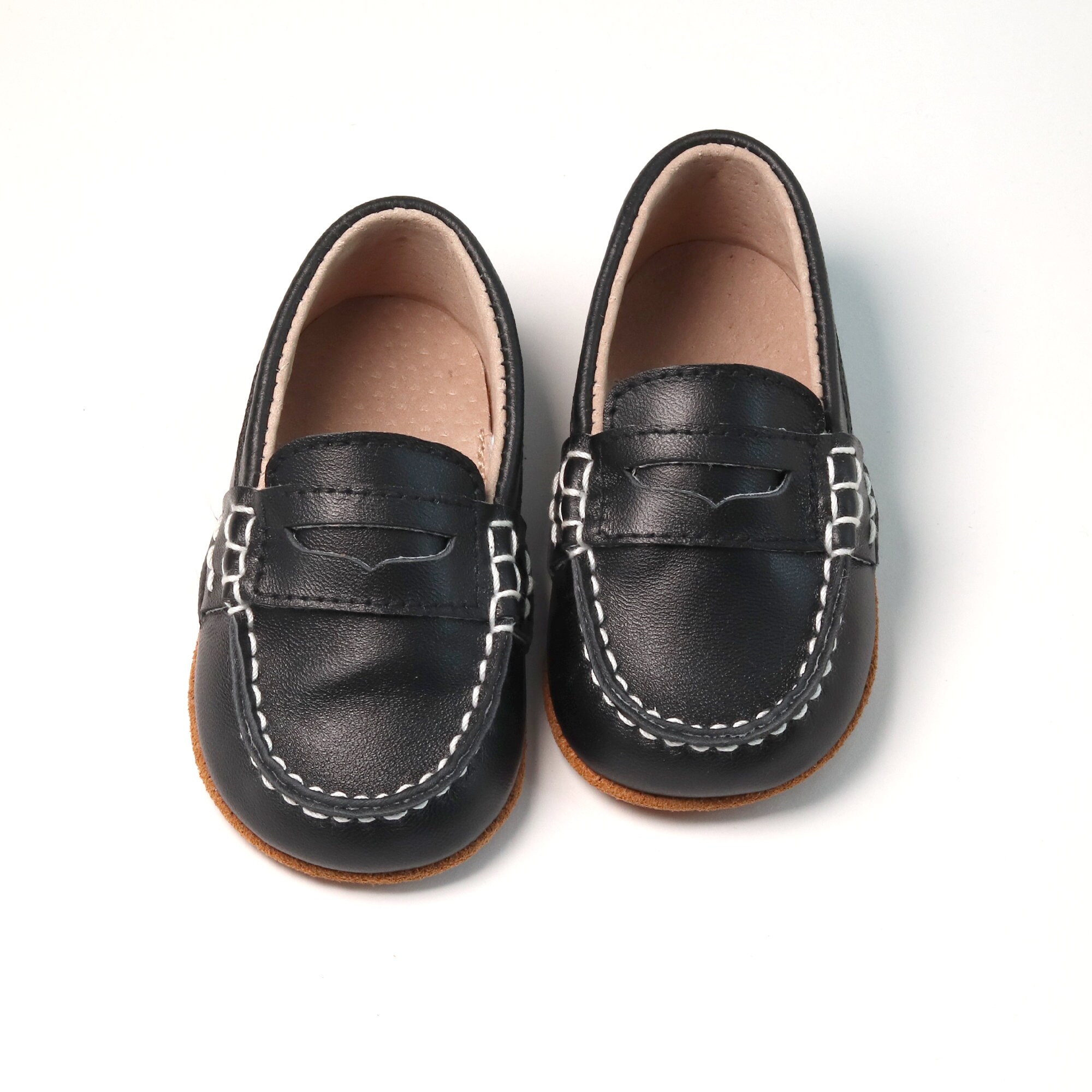 Echt leer Baby Peuter zwarte Loafers Baby jongen jurk - Etsy België