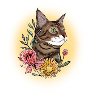 Diseños personalizados Tatuaje Estilo floral Impresión de retrato de mascota Ilustración digital