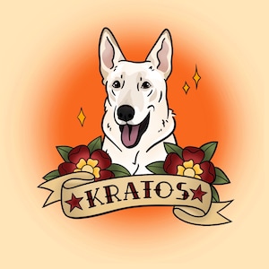 Illustration de portrait d'animal de compagnie de dessin animé personnalisé de style traditionnel de tatouage