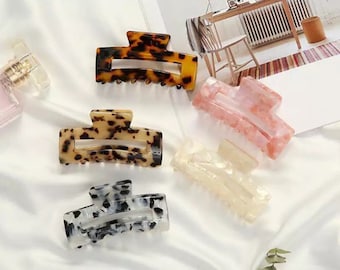 Small Square Claw Clips, Tortoise Square Claw Clips, Claw Clips for long hair, Patterned Claw Clip, Lightweight Clips, Claw Clips Thick Hair