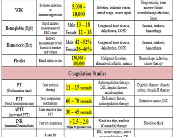 Must know for any nurse LAB VALUES plus high low meaning , printable pdf 2 pages