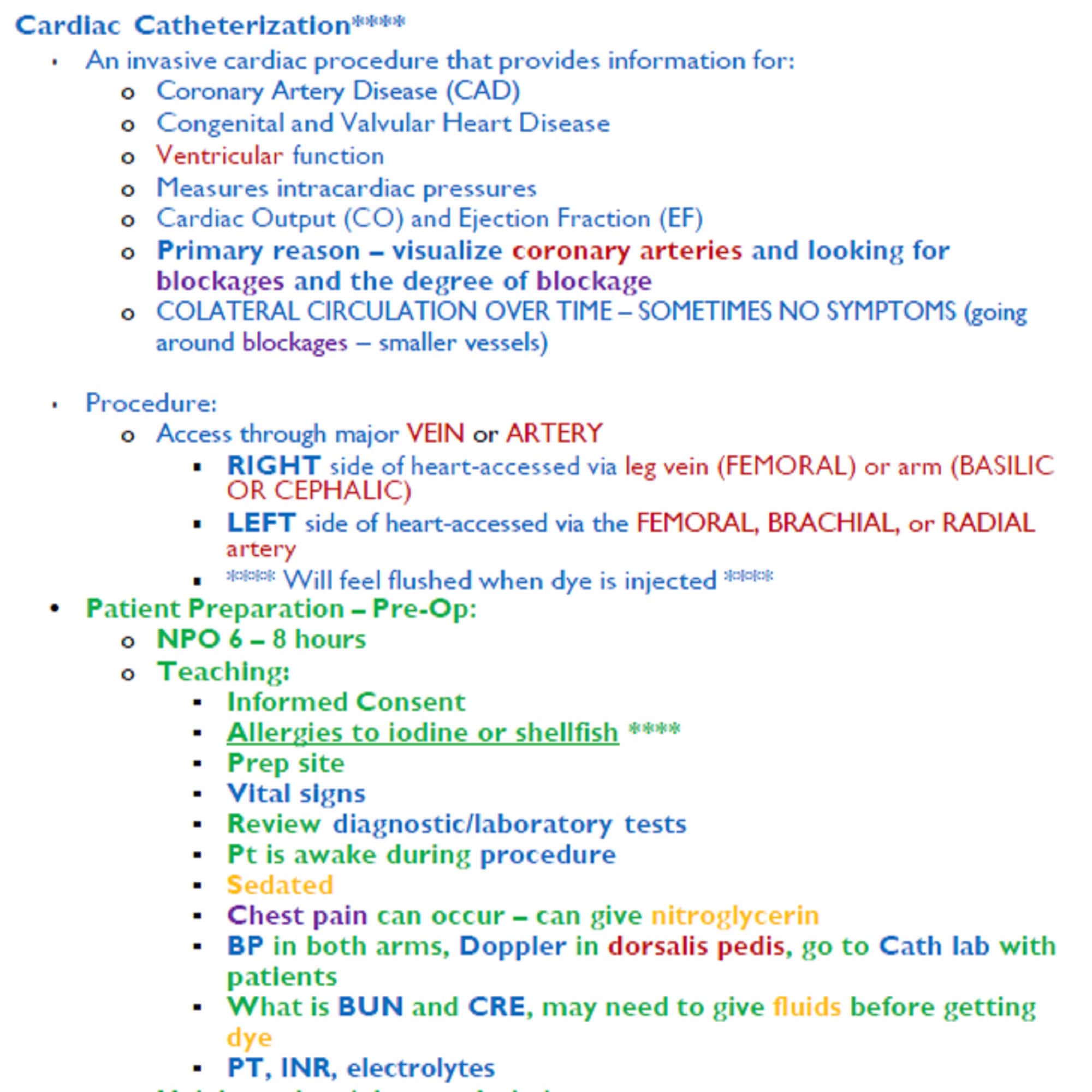 Colorful Cardiac Catheterization Nursing Notes 3 Pages PDF Etsy