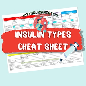 Insulin Types Cheat Sheet / Pharmacology / Nursing Notes  1 page PDF