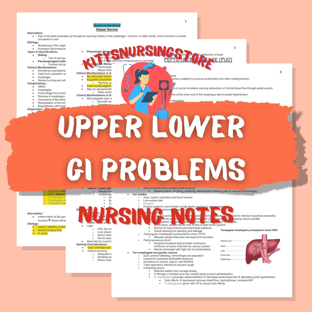 Upper / Lower Gi Problems Nursing Notes 14 Pages - Etsy