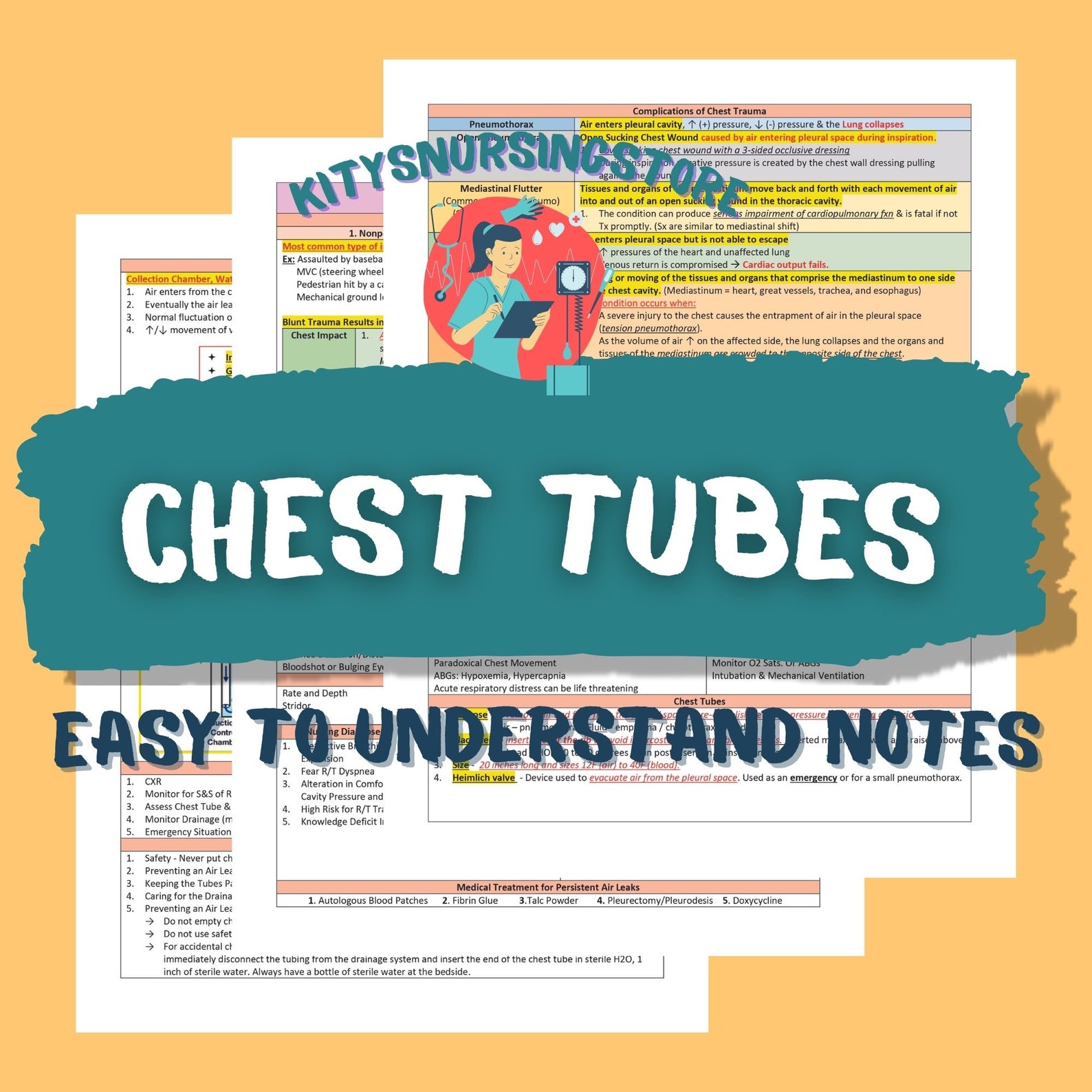 Chest Tubes Easy to Understand Notes 4 Pages , Nursing Critical Care - Etsy