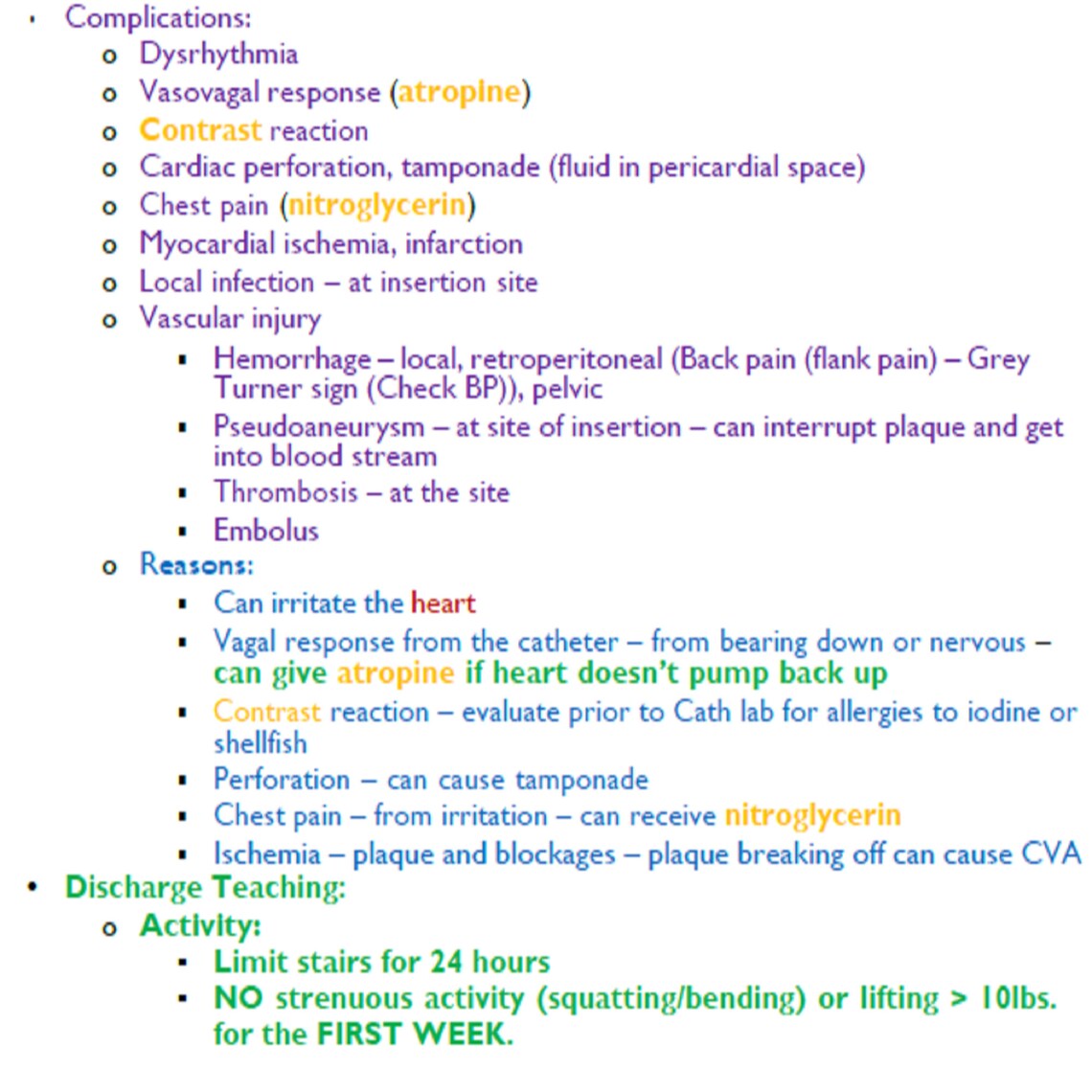 Colorful Cardiac Catheterization Nursing Notes 3 Pages PDF Etsy
