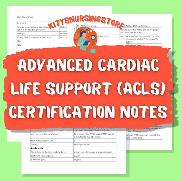 AKTUALISIERTE ACLS (Advanced Cardiac Life Support) 9 Seiten Notizen für Krankenschwestern und Pfleger