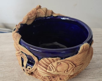 Large  Dip bowl Nautical  themed  stoneware,  handcrafted  , highfired  all functional.