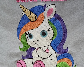 Embroidery file unicorn with saying in 3 sizes