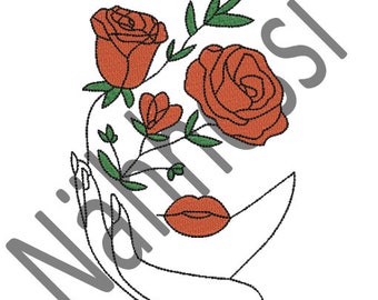 Stickdatei Frauengesicht mit Rosen