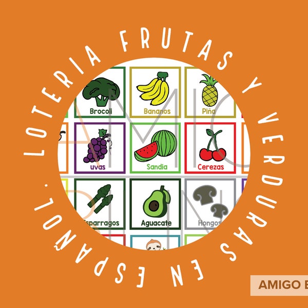 Loteria - Frutas y Verduras (Fruits and vegetables) and Matching game. Instant download. AmigoBilingue