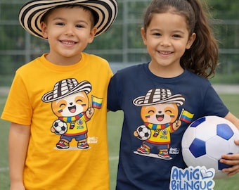 Maillot de football Colombie pour enfant, tenue Coupe du monde de futbol, Collection AmigoBilingue