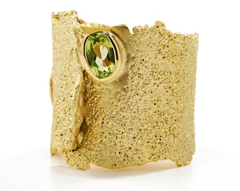 Handmade Iconic Design Textured Gold-Plated Silver Ring Birthstone Gemstones Blue Topaz, Peridot, Amethyst, Garnet