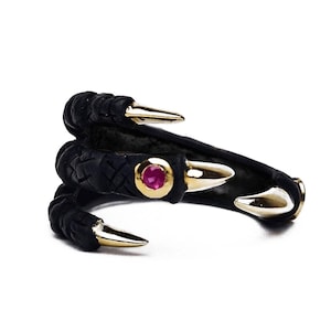 Luxury Ruby Ring Claw Design Sterling Silver Gold Plated Artisan Statement Jewelry German Kabirski