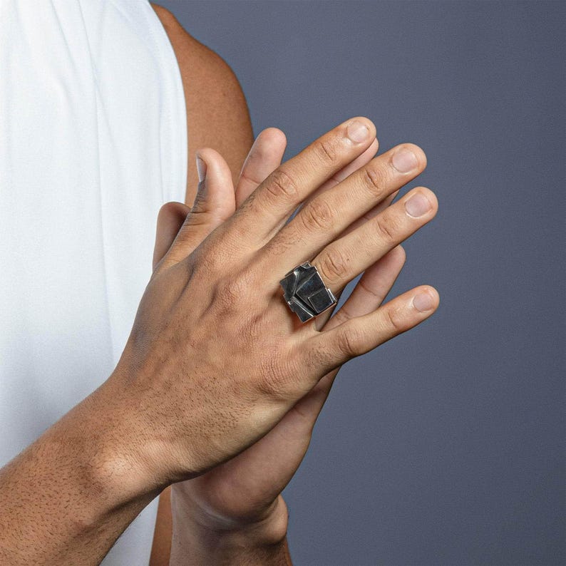 Nexus Oxidized Silver Band with Broken Glacier Effect