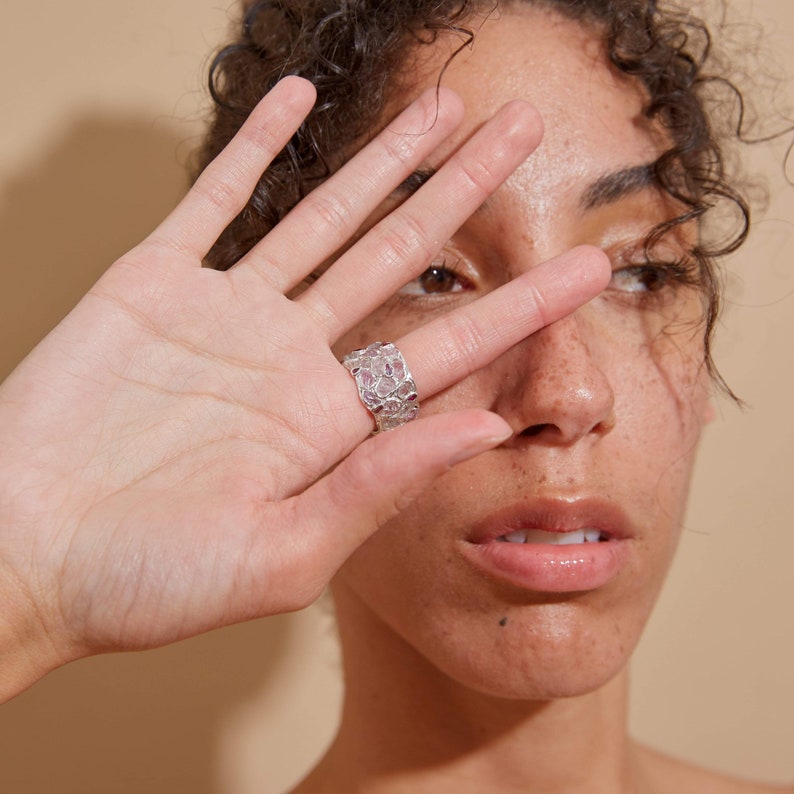 Handcrafted 925 Sterling Silver Alcina Ruby Spinel Barrel Ring with All White Rhodium Plating by German Kabirski