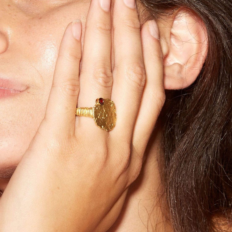 Handmade 925 Sterling Silver Delicia Garnet Ring with All Gold Plating by German Kabirski