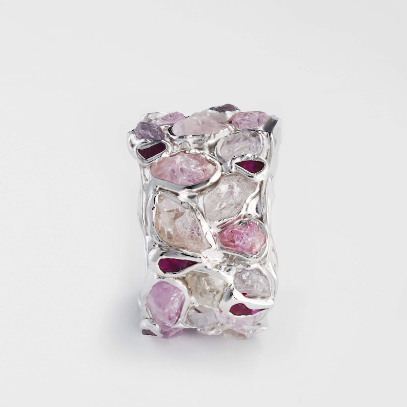 Handcrafted 925 Sterling Silver Alcina Ruby Spinel Barrel Ring with All White Rhodium Plating by German Kabirski
