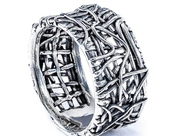 Oxidized Sterling Silver Ring: Organic Webbed Texture, Nickel-Free