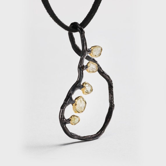 Handmade 925 Sterling Silver Sereina Chrysoberyl Pendant with Gold and Black Anthracite Plating by German Kabirski