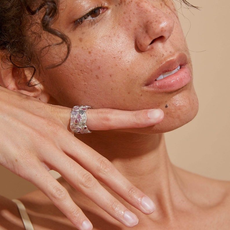Handcrafted 925 Sterling Silver Alcina Ruby Spinel Barrel Ring with All White Rhodium Plating by German Kabirski