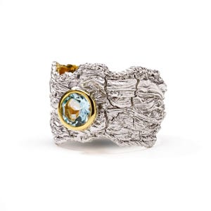 Handmade 925 Sterling Silver Althea Blue Topaz Ring Plated with Gold and White Rhodium by German Kabirski