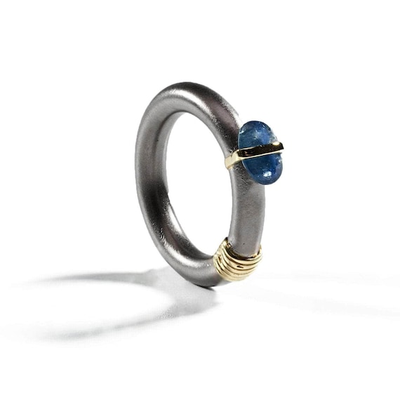Blue Sapphire Minimalist Ring Black Rhodium Sterling Silver Gold Designer Jewelry September Birthstone German Kabirski