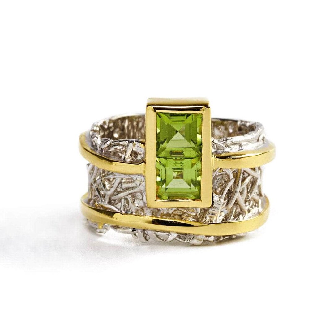 Artisan Handcrafted Prasiolite Flower Ring - .925 Sterling Silver Green Stone 'Sunflowers' Ring - Indonesia Made