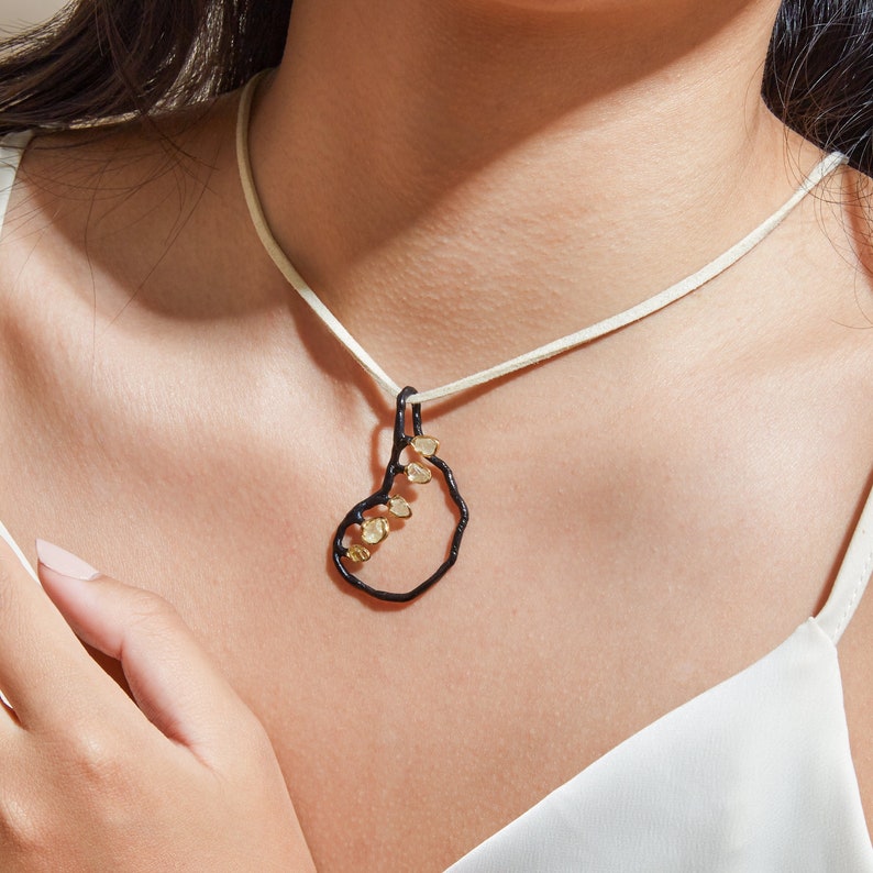 Handmade 925 Sterling Silver Sereina Chrysoberyl Pendant with Gold and Black Anthracite Plating by German Kabirski