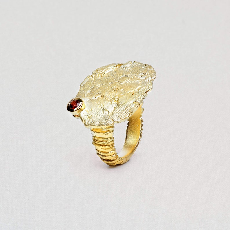 Handmade 925 Sterling Silver Delicia Garnet Ring with All Gold Plating by German Kabirski