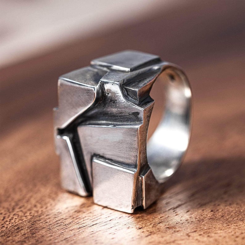 Nexus Oxidized Silver Band with Broken Glacier Effect