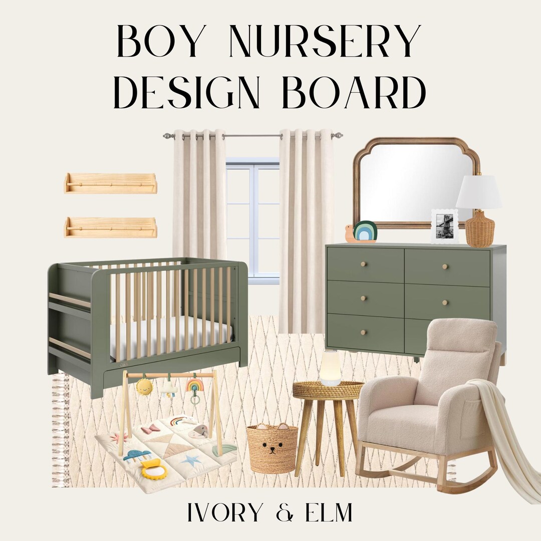 Baby Boy Nursery Design Board | 2D Nursery Mood Board With Shopping ...