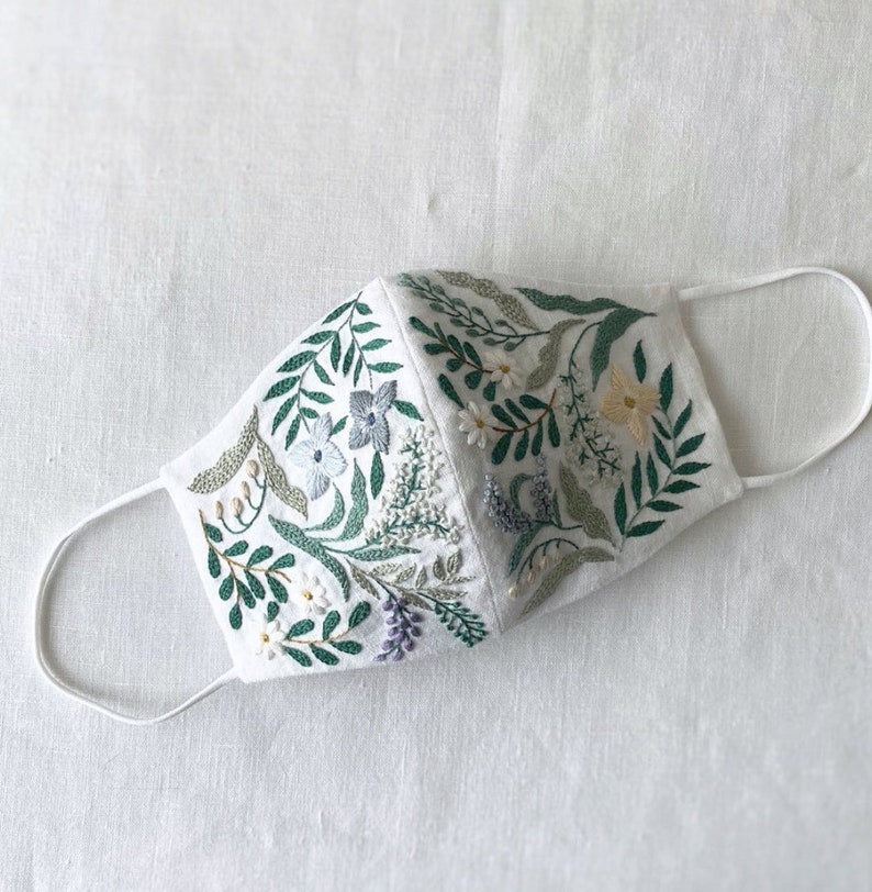 Face 100% Linen maskEmbroidery Full Masks Reusable Face image 0