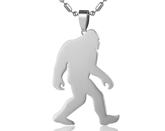 Bigfoot Yeti Sasquatch Big Foot Monster Ape Pendant Necklace, Stainless Steel, Silver, Approx. 1.7 inch(H) x 1.25 inch(W) x 0.08''(Thick)