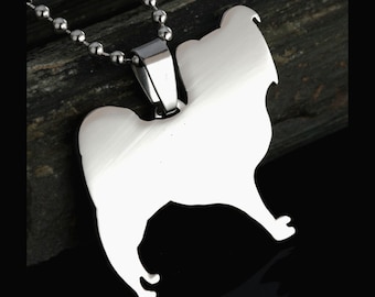 Collana con pendente a forma di cane farfalla Papillon Continental Toy Spaniel in acciaio inossidabile, pendente con silhouette di grandi dimensioni