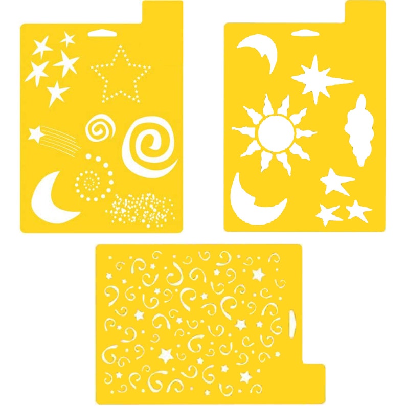 3pcs Reusable Stencils Shooting Stars Moon Apollo Sun Starry Cosmo Night Template Stencil Journal for DIY Scrapbook Drawing Painting Project