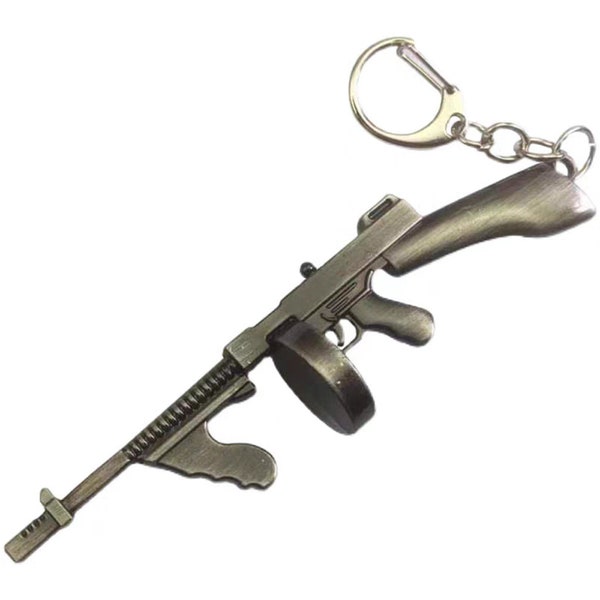Porte-clés miniature Thompson Tommy Submachine de grande taille, modèle de pistolet jouet miniature, alliage métallique, env. 4 pouces de long