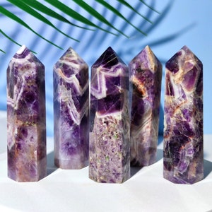 Dream Chevron Amethyst Crystal Ponit,Amethyst Tower,Chevron Amethyst Obelisk Quartz Crystal Wand,Meditation Generator