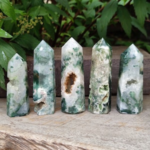 AAA Natural Moss Agate Tower,Moss Agate Point,Agate Point Crystal,Polished Moss Agate Point,Moss Agate Wand,Chakra Tower Point